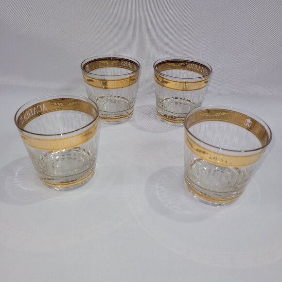 Acadian Distillers 3.25" Vintage 1950s Whisky Glass Set 4 Gold Trim - Picture 1 of 3